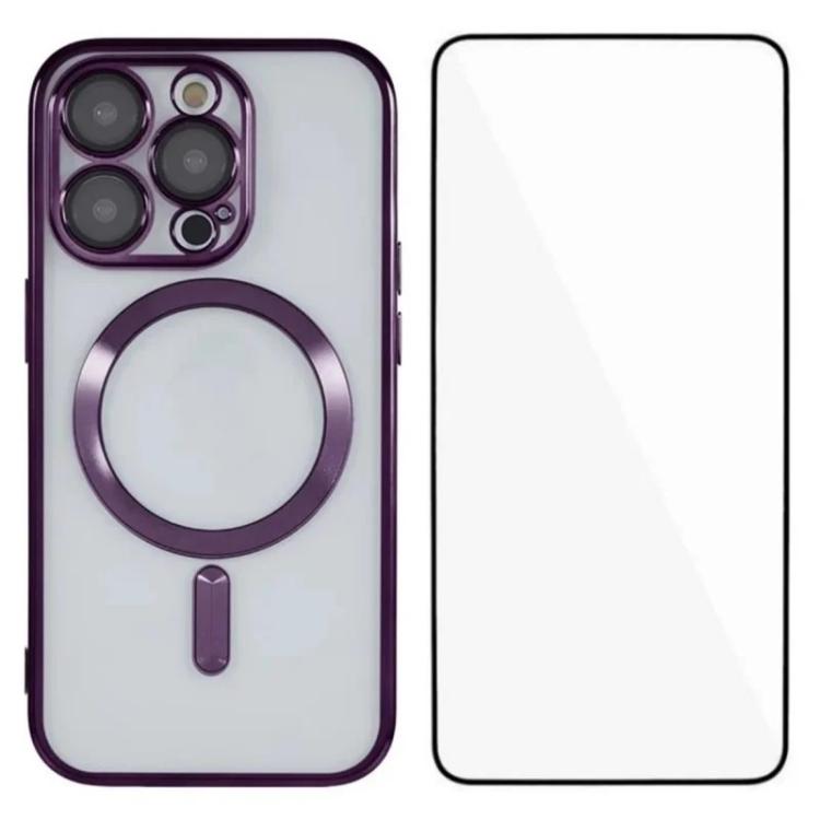 WANLONFENG CD Magnetic Electroplated TPU Phone Case with Screen Protector, For iPhone 15, For iPhone 14, For iPhone 14 Pro