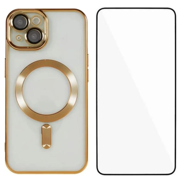 WANLONFENG CD Magnetic Electroplated TPU Phone Case with Screen Protector, For iPhone 13, For iPhone 12, For iPhone 12 Pro Max