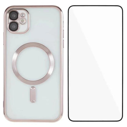WANLONFENG CD Magnetic Electroplated TPU Phone Case with Screen Protector, For iPhone 13, For iPhone 12, For iPhone 12 Pro Max