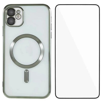 WANLONFENG CD Magnetic Electroplated TPU Phone Case with Screen Protector, For iPhone 13, For iPhone 12, For iPhone 12 Pro Max
