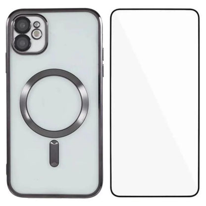WANLONFENG CD Magnetic Electroplated TPU Phone Case with Screen Protector, For iPhone 12 Pro, For iPhone 11 Pro Max, For iPhone 11