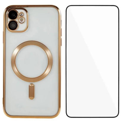 WANLONFENG CD Magnetic Electroplated TPU Phone Case with Screen Protector, For iPhone 12 Pro, For iPhone 11 Pro Max, For iPhone 11