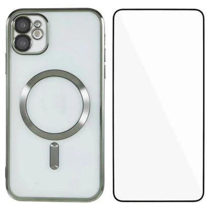 WANLONFENG CD Magnetic Electroplated TPU Phone Case with Screen Protector, For iPhone 12 Pro, For iPhone 11 Pro Max, For iPhone 11