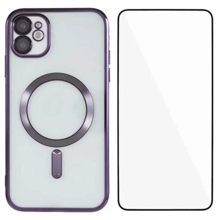 WANLONFENG CD Magnetic Electroplated TPU Phone Case with Screen Protector, For iPhone 12 Pro, For iPhone 11 Pro Max, For iPhone 11
