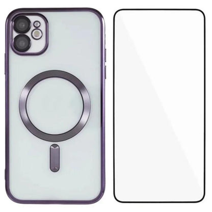 WANLONFENG CD Magnetic Electroplated TPU Phone Case with Screen Protector, For iPhone 12 Pro, For iPhone 11 Pro Max, For iPhone 11