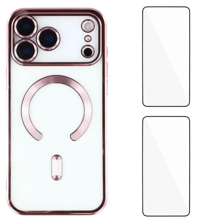 WANLONFENG CD Magnetic Electroplated TPU Phone Case with 2pcs Screen Films, For iPhone 17 Pro Max, For iPhone 17 Pro, For iPhone 17