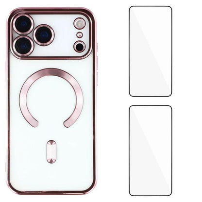WANLONFENG CD Magnetic Electroplated TPU Phone Case with 2pcs Screen Films, For iPhone 17 Pro Max, For iPhone 17 Pro, For iPhone 17