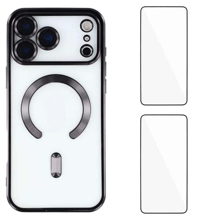 WANLONFENG CD Magnetic Electroplated TPU Phone Case with 2pcs Screen Films, For iPhone 17 Pro Max, For iPhone 17 Pro, For iPhone 17