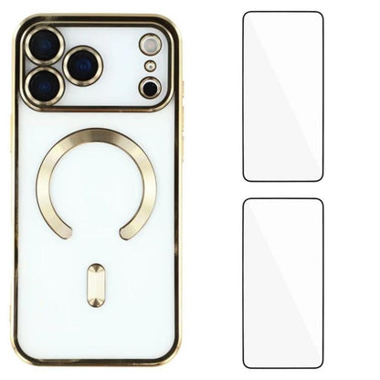 WANLONFENG CD Magnetic Electroplated TPU Phone Case with 2pcs Screen Films, For iPhone 17 Pro Max, For iPhone 17 Pro, For iPhone 17
