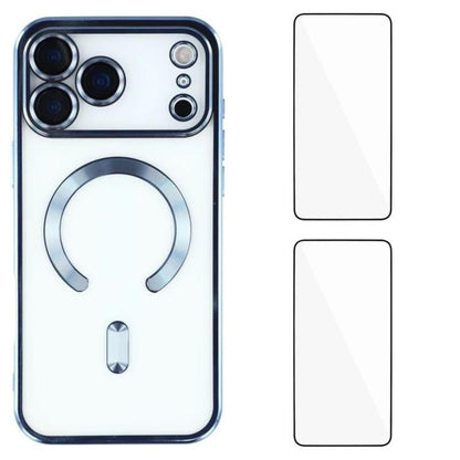 WANLONFENG CD Magnetic Electroplated TPU Phone Case with 2pcs Screen Films, For iPhone 17 Pro Max, For iPhone 17 Pro, For iPhone 17