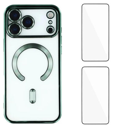 WANLONFENG CD Magnetic Electroplated TPU Phone Case with 2pcs Screen Films, For iPhone 17 Pro Max, For iPhone 17 Pro, For iPhone 17