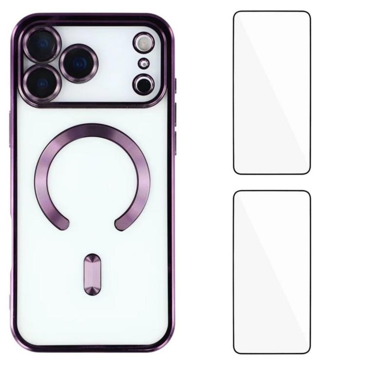 WANLONFENG CD Magnetic Electroplated TPU Phone Case with 2pcs Screen Films, For iPhone 17 Pro Max, For iPhone 17 Pro, For iPhone 17