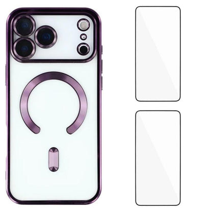WANLONFENG CD Magnetic Electroplated TPU Phone Case with 2pcs Screen Films, For iPhone 17 Pro Max, For iPhone 17 Pro, For iPhone 17