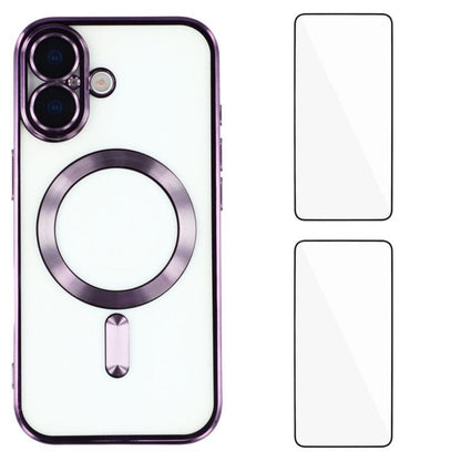 WANLONFENG CD Magnetic Electroplated TPU Phone Case with 2pcs Screen Films, For iPhone 17 Pro Max, For iPhone 17 Pro, For iPhone 17