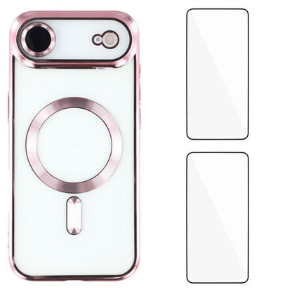 WANLONFENG CD Magnetic Electroplated TPU Phone Case with 2pcs Screen Films, For iPhone Air, For iPhone 16 Pro Max, For iPhone 16 Pro