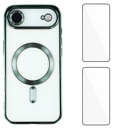 WANLONFENG CD Magnetic Electroplated TPU Phone Case with 2pcs Screen Films, For iPhone Air, For iPhone 16 Pro Max, For iPhone 16 Pro