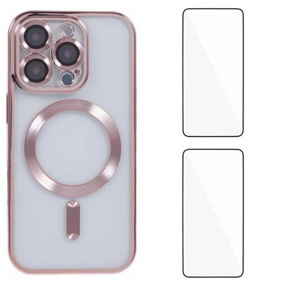 WANLONFENG CD Magnetic Electroplated TPU Phone Case with 2pcs Screen Films, For iPhone Air, For iPhone 16 Pro Max, For iPhone 16 Pro