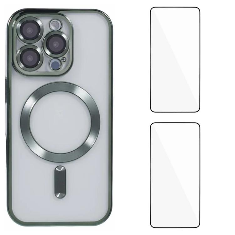 WANLONFENG CD Magnetic Electroplated TPU Phone Case with 2pcs Screen Films, For iPhone Air, For iPhone 16 Pro Max, For iPhone 16 Pro