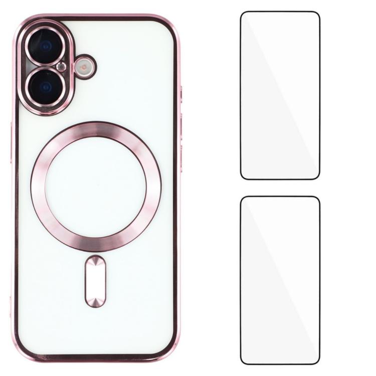 WANLONFENG CD Magnetic Electroplated TPU Phone Case with 2pcs Screen Films, For iPhone 16, For iPhone 15 Pro Max, For iPhone 15 Pro