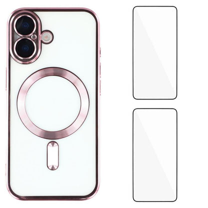 WANLONFENG CD Magnetic Electroplated TPU Phone Case with 2pcs Screen Films, For iPhone 16, For iPhone 15 Pro Max, For iPhone 15 Pro