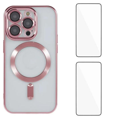 WANLONFENG CD Magnetic Electroplated TPU Phone Case with 2pcs Screen Films, For iPhone 16, For iPhone 15 Pro Max, For iPhone 15 Pro