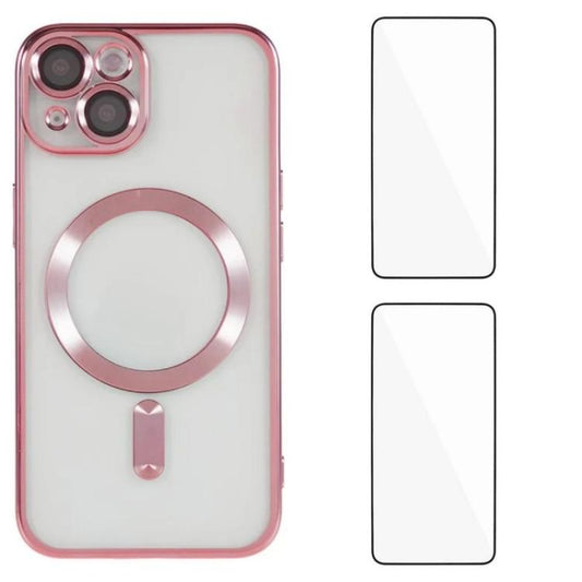 WANLONFENG CD Magnetic Electroplated TPU Phone Case with 2pcs Screen Films, For iPhone 15, For iPhone 14, For iPhone 14 Pro