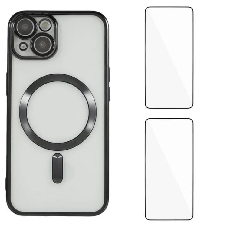 WANLONFENG CD Magnetic Electroplated TPU Phone Case with 2pcs Screen Films, For iPhone 15, For iPhone 14, For iPhone 14 Pro