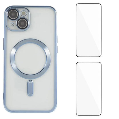 WANLONFENG CD Magnetic Electroplated TPU Phone Case with 2pcs Screen Films, For iPhone 15, For iPhone 14, For iPhone 14 Pro