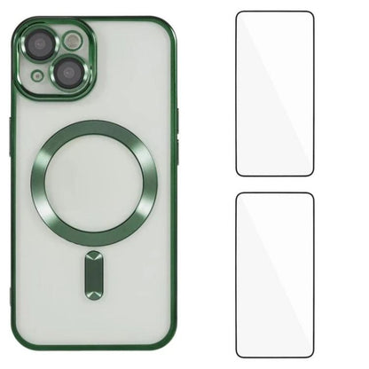 WANLONFENG CD Magnetic Electroplated TPU Phone Case with 2pcs Screen Films, For iPhone 15, For iPhone 14, For iPhone 14 Pro