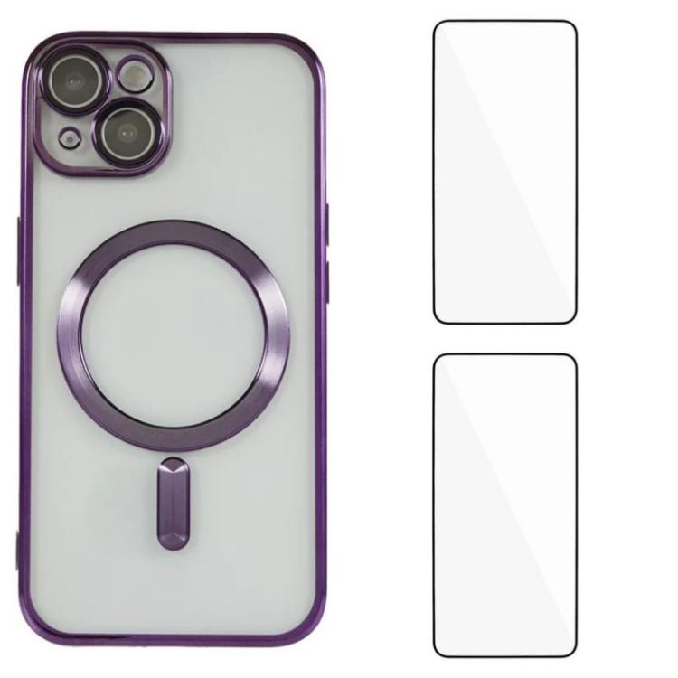 WANLONFENG CD Magnetic Electroplated TPU Phone Case with 2pcs Screen Films, For iPhone 15, For iPhone 14, For iPhone 14 Pro