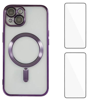 WANLONFENG CD Magnetic Electroplated TPU Phone Case with 2pcs Screen Films, For iPhone 15, For iPhone 14, For iPhone 14 Pro