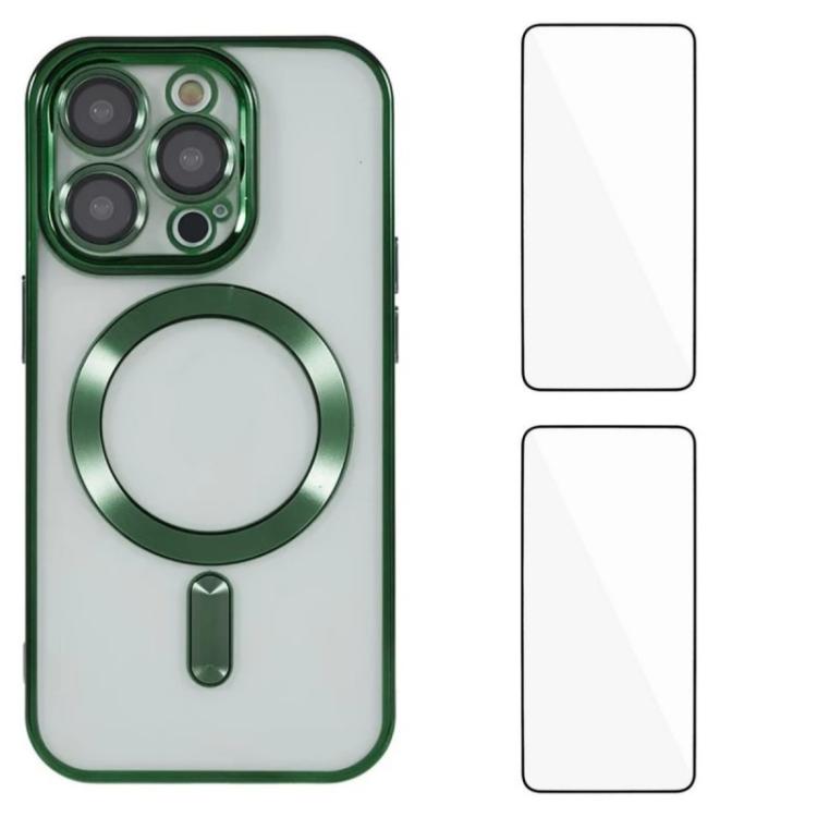WANLONFENG CD Magnetic Electroplated TPU Phone Case with 2pcs Screen Films, For iPhone 15, For iPhone 14, For iPhone 14 Pro