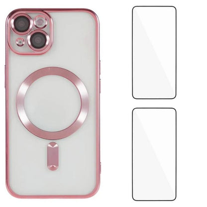 WANLONFENG CD Magnetic Electroplated TPU Phone Case with 2pcs Screen Films, For iPhone 13, For iPhone 12, For iPhone 12 Pro Max