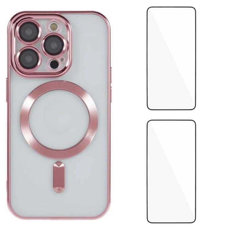 WANLONFENG CD Magnetic Electroplated TPU Phone Case with 2pcs Screen Films, For iPhone 13, For iPhone 12, For iPhone 12 Pro Max