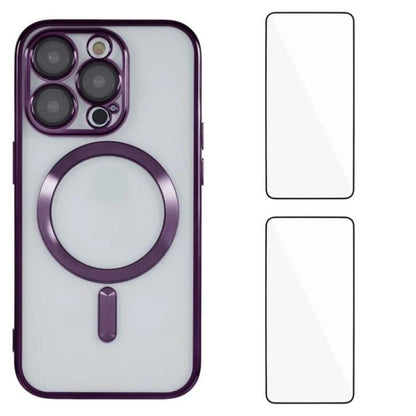 WANLONFENG CD Magnetic Electroplated TPU Phone Case with 2pcs Screen Films, For iPhone 13, For iPhone 12, For iPhone 12 Pro Max