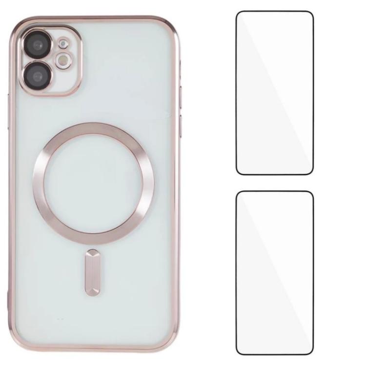 WANLONFENG CD Magnetic Electroplated TPU Phone Case with 2pcs Screen Films, For iPhone 12 Pro, For iPhone 11 Pro Max, For iPhone 11
