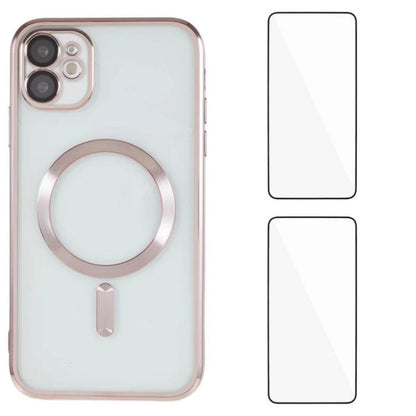 WANLONFENG CD Magnetic Electroplated TPU Phone Case with 2pcs Screen Films, For iPhone 12 Pro, For iPhone 11 Pro Max, For iPhone 11
