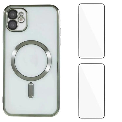 WANLONFENG CD Magnetic Electroplated TPU Phone Case with 2pcs Screen Films, For iPhone 12 Pro, For iPhone 11 Pro Max, For iPhone 11