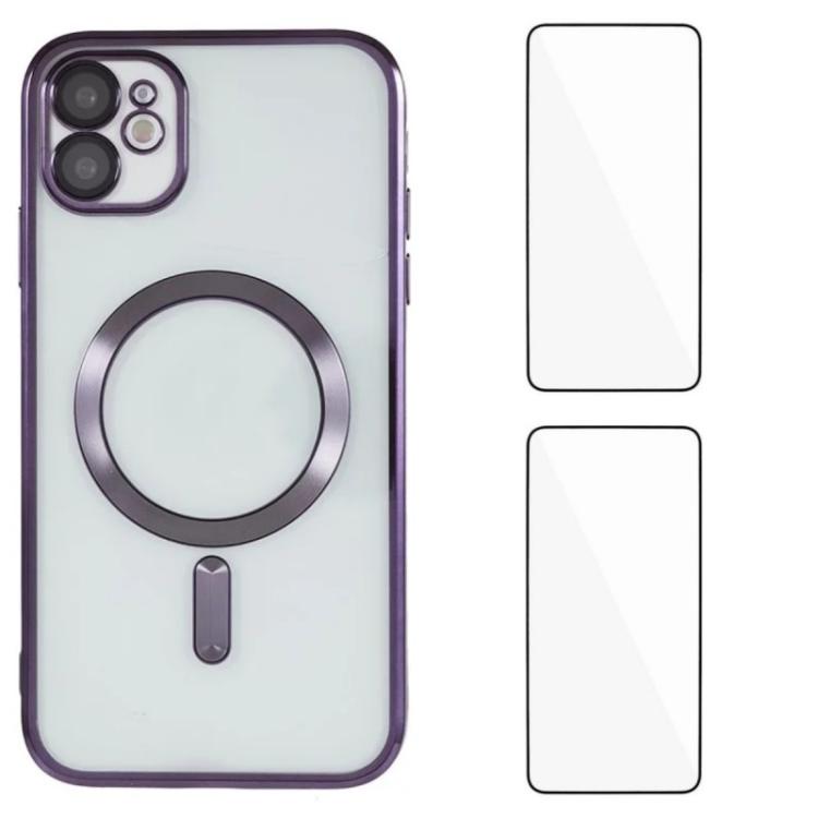 WANLONFENG CD Magnetic Electroplated TPU Phone Case with 2pcs Screen Films, For iPhone 12 Pro, For iPhone 11 Pro Max, For iPhone 11