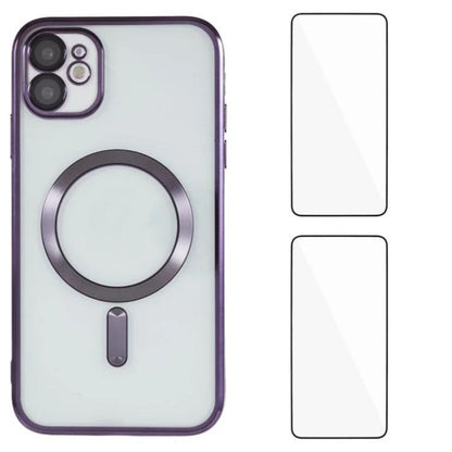 WANLONFENG CD Magnetic Electroplated TPU Phone Case with 2pcs Screen Films, For iPhone 12 Pro, For iPhone 11 Pro Max, For iPhone 11