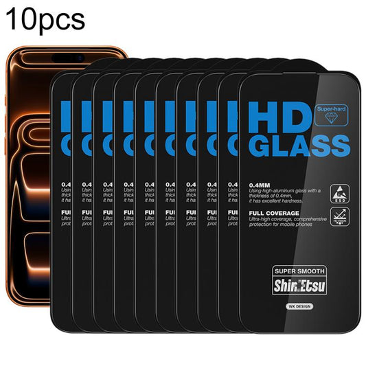 WK WTP-137 10pcs 6D Curved Dustproof HD Tempered Glass Film, For iPhone 18 Pro / 17 Pro, For iPhone 18 Pro Max / 17 Pro Max, For iPhone 17e / 16e / 14 / 13 Pro, For iPhone 17 / 16 Pro, For iPhone Air, For iPhone 16 Pro Max, For iPhone 16 Plus / 15 Plus...