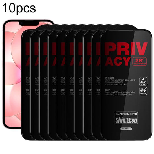 WK WTP-138 10pcs 6D Curved Dustproof Privacy Tempered Glass Film, For iPhone 17e / 16e / 14 / 13 Pro, For iPhone 17 Pro Max, For iPhone 17 Pro, For iPhone 17 / 16 Pro, For iPhone Air, For iPhone 16 Pro Max, For iPhone 16 Plus / 15 Plus, For iPhone 16 /...