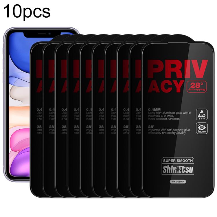 WK WTP-138 10pcs 6D Curved Dustproof Privacy Tempered Glass Film, For iPhone 17e / 16e / 14 / 13 Pro, For iPhone 17 Pro Max, For iPhone 17 Pro, For iPhone 17 / 16 Pro, For iPhone Air, For iPhone 16 Pro Max, For iPhone 16 Plus / 15 Plus, For iPhone 16 /...