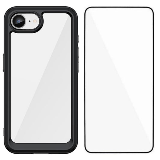 WANLONFENG Electroplated Buttons TPU Acrylic Phone Case with Screen Protector, For iPhone 17e / 16e, For iPhone 17 Pro Max, For iPhone 17 Pro, For iPhone 17, For iPhone Air, For iPhone 16 Pro Max, For iPhone 16 Pro, For iPhone 16