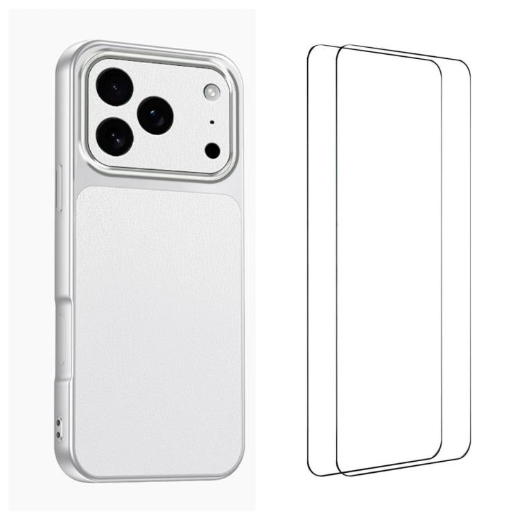 WANLONFENG Lambskin Texture PC TPU Phone Case with 2pcs Screen Films, For iPhone 17e / 16e, For iPhone 17 Pro Max, For iPhone 17 Pro, For iPhone 17