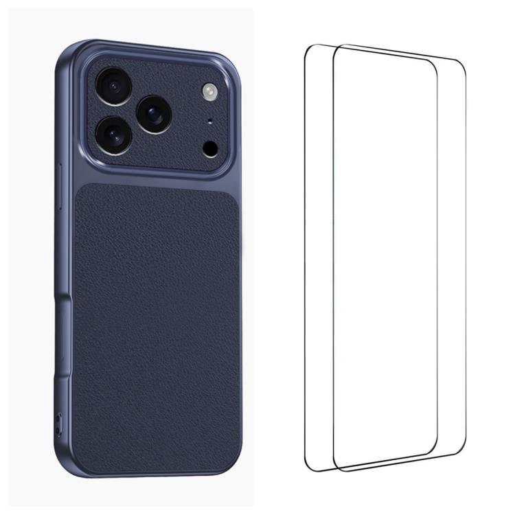 WANLONFENG Lambskin Texture PC TPU Phone Case with 2pcs Screen Films, For iPhone 17e / 16e, For iPhone 17 Pro Max, For iPhone 17 Pro, For iPhone 17