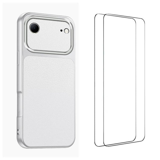 WANLONFENG Lambskin Texture PC TPU Phone Case with 2pcs Screen Films, For iPhone Air, iPhone 16 Pro Max, For iPhone 16 Pro, For iPhone 16