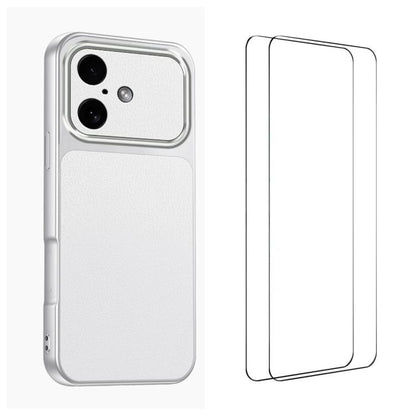 WANLONFENG Lambskin Texture PC TPU Phone Case with 2pcs Screen Films, For iPhone Air, iPhone 16 Pro Max, For iPhone 16 Pro, For iPhone 16