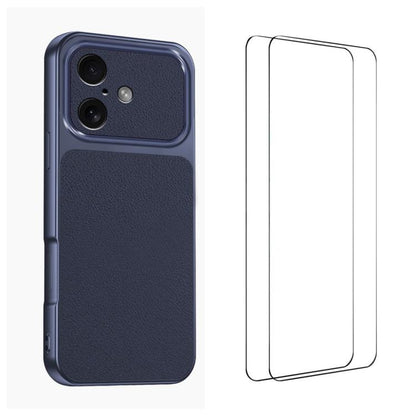 WANLONFENG Lambskin Texture PC TPU Phone Case with 2pcs Screen Films, For iPhone Air, iPhone 16 Pro Max, For iPhone 16 Pro, For iPhone 16