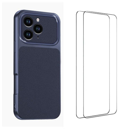 WANLONFENG Lambskin Texture PC TPU Phone Case with 2pcs Screen Films, For iPhone 15 Pro Max, For iPhone 15 Pro, For iPhone 15, For iPhone 14